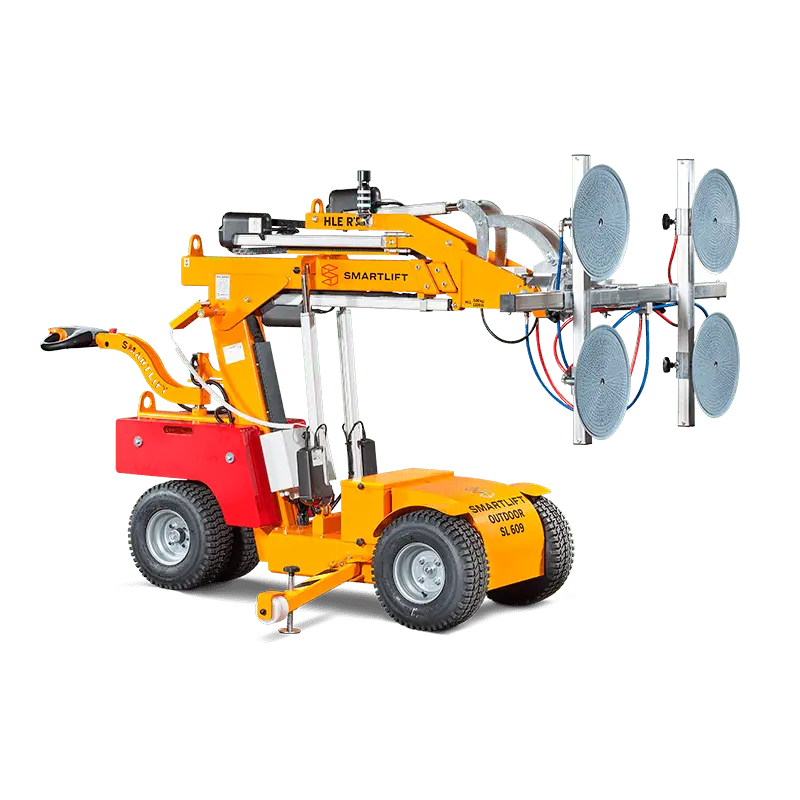 Smartlift vacuum lifter setting a glass panel on a Florida jobsite